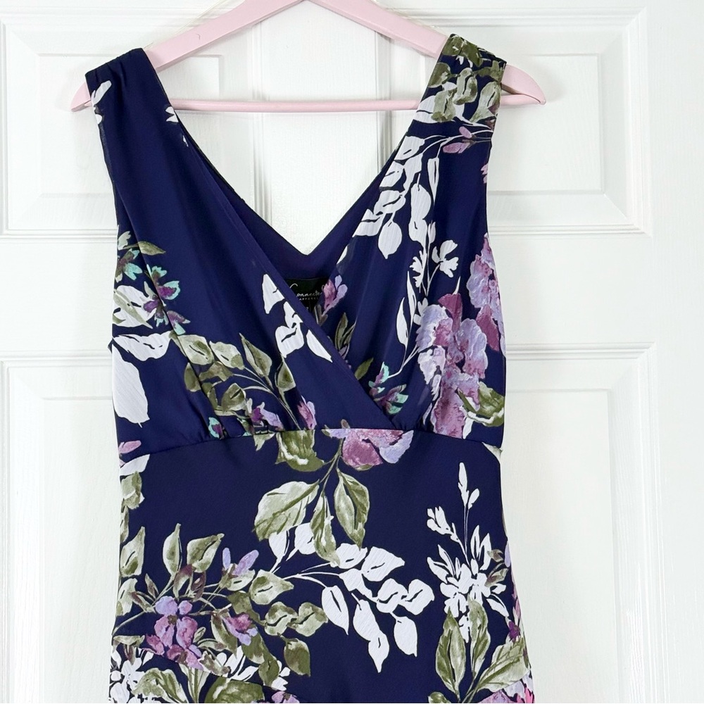 NEW Connected Apparel Navy Purple Floral V-Neck Midi Dress Size 12 - Picture 4 of 9